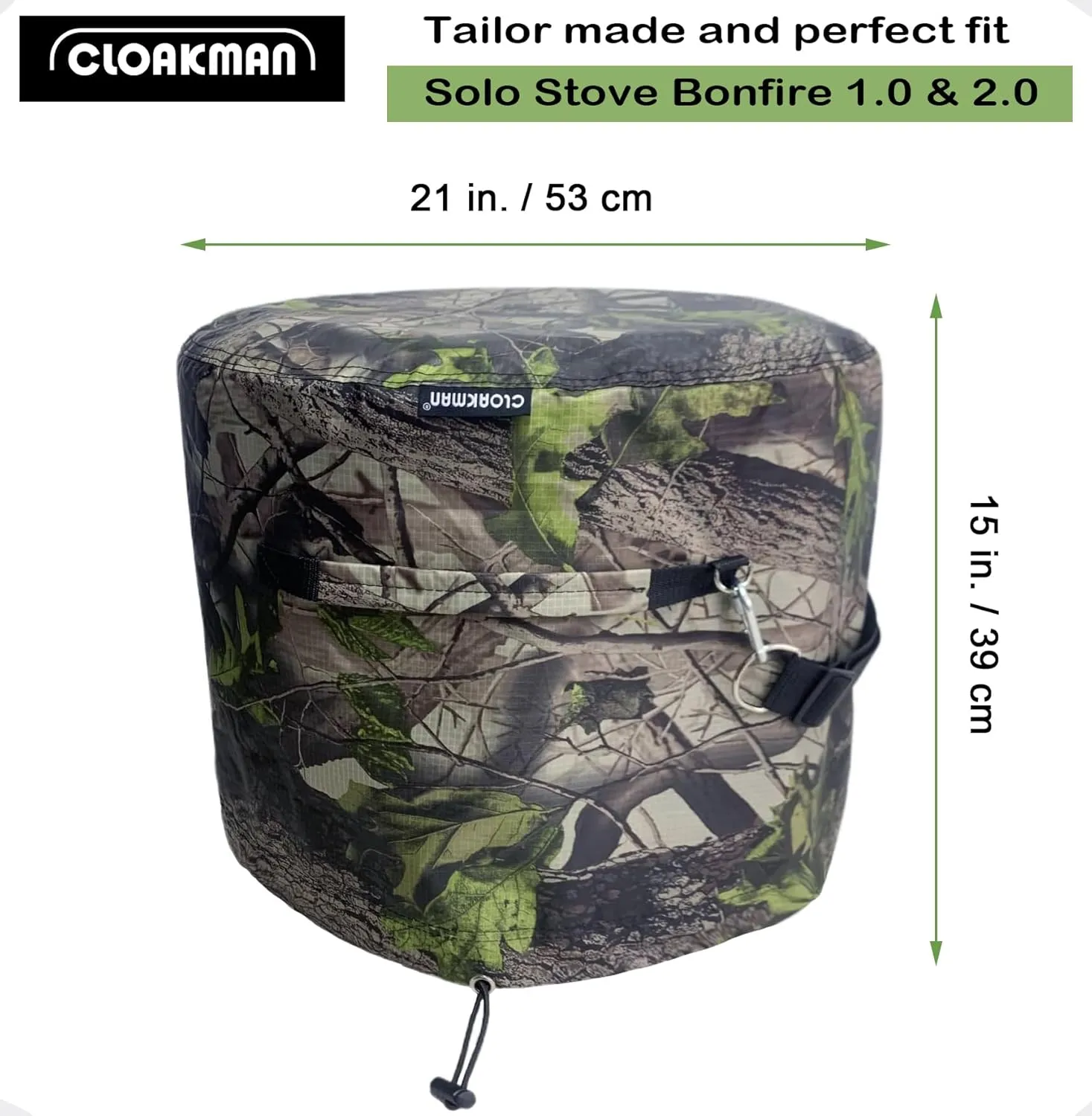 21'' Portable Bonfire Shelter for Solo Stove Bonfire 1.0 & 2.0, Weather-Resistant Fire Pit Cover and Accessories, Carry Bag Function with Shoulder Strap, (Leaf-Pattern)