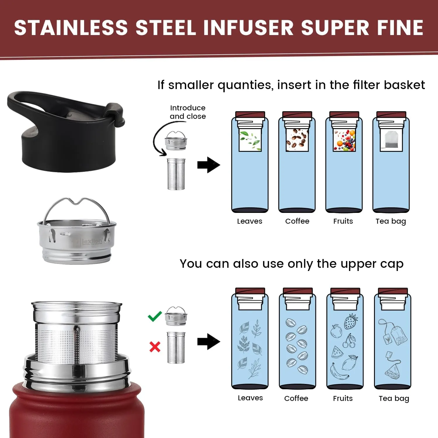 22 Oz Fruit Infuser Water Bottle - Triple Walled Insulated Stainless Steel, Thermal Leaf Infuser, Silicone Sleeve, 3 Leakproof Lids, Metal Mug Gallon