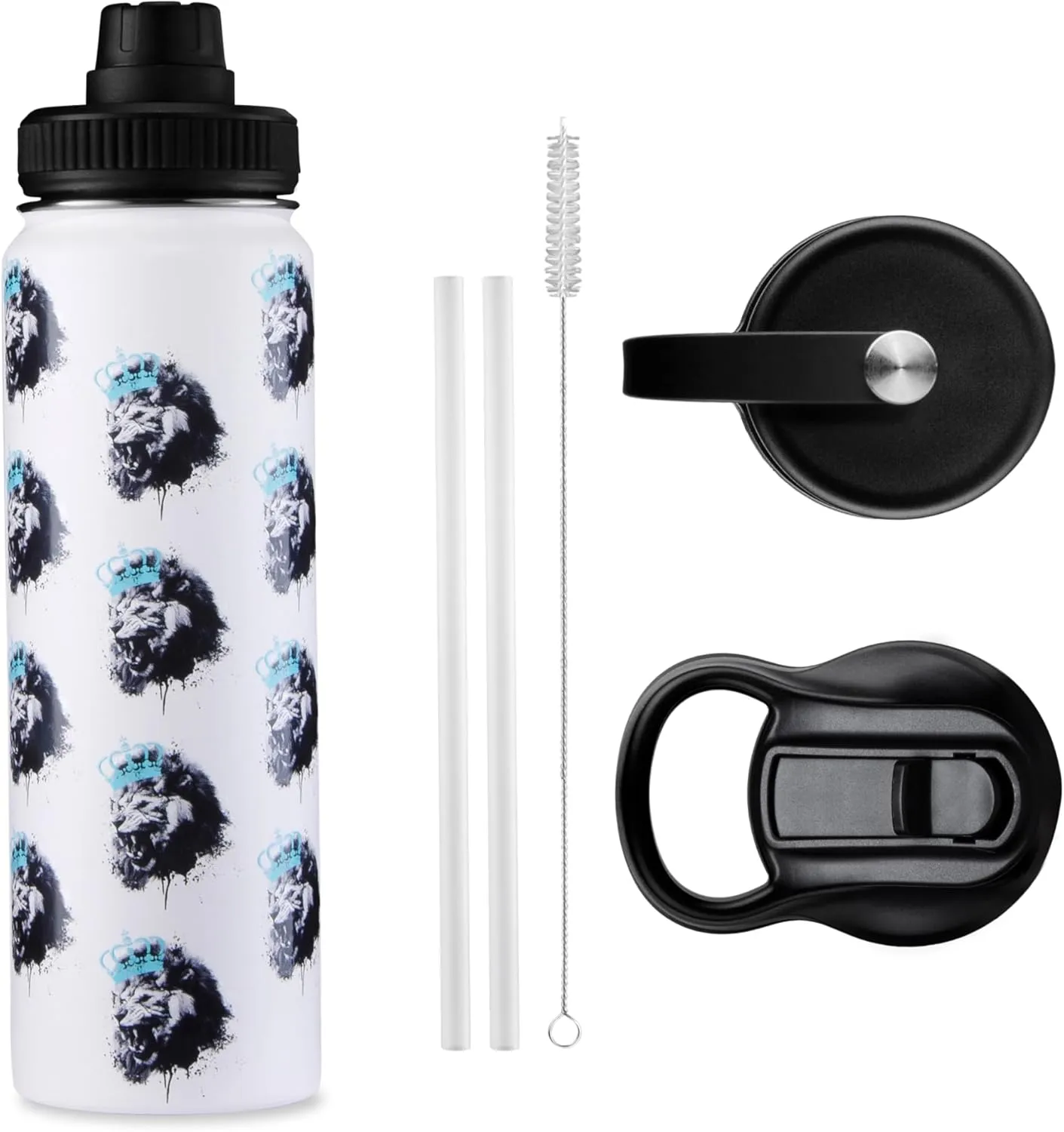 24 oz Insulated Water Bottle with Straw, Chug & Cap Lids - Drink In Style with Stainless Steel Water Bottles for Sports, Gym & Travel - Premium Double Walled Thermos Flask - Courage Of Color
