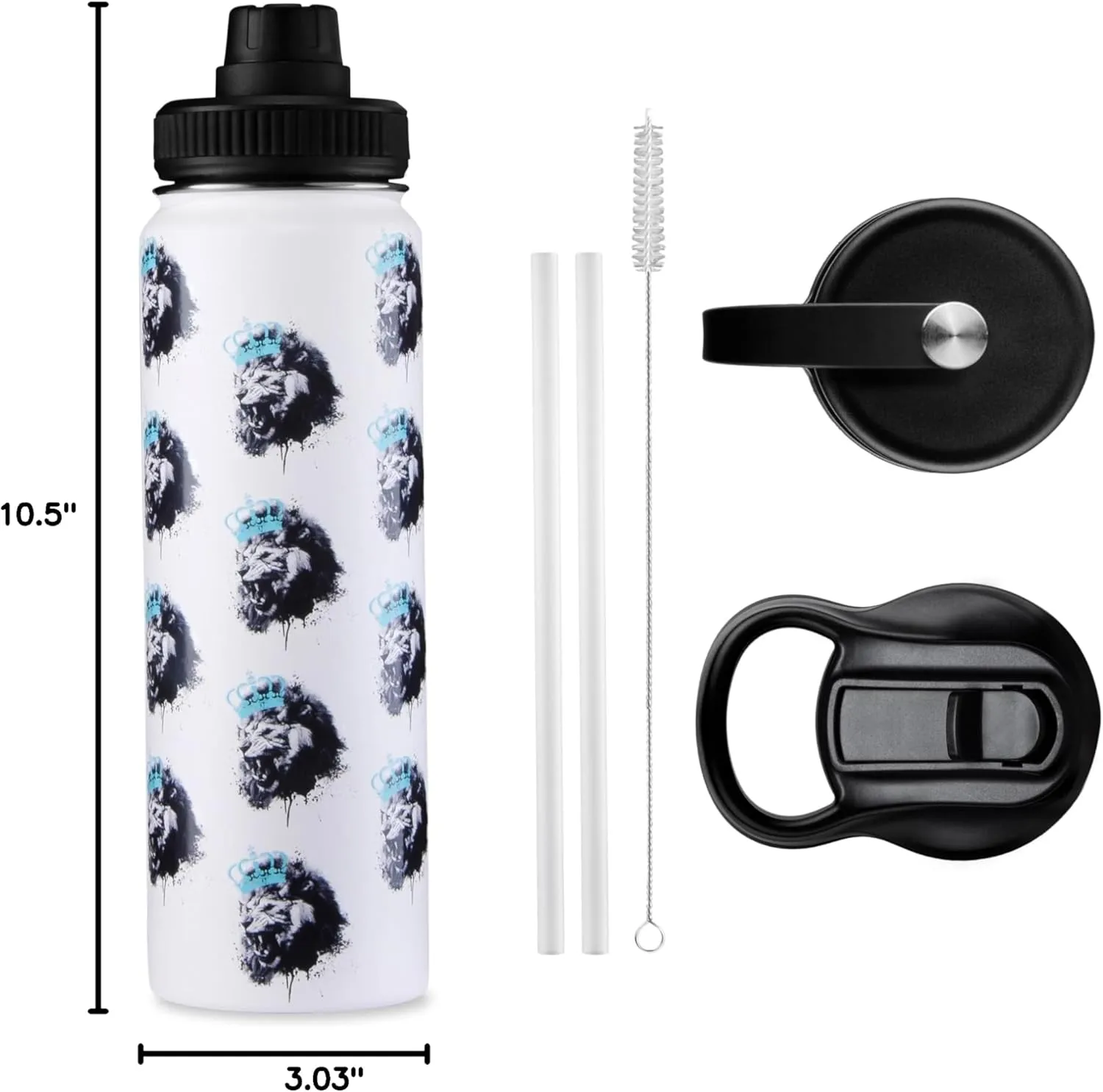 24 oz Insulated Water Bottle with Straw, Chug & Cap Lids - Drink In Style with Stainless Steel Water Bottles for Sports, Gym & Travel - Premium Double Walled Thermos Flask - Courage Of Color