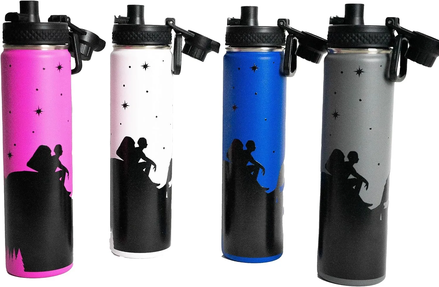 24 Oz Water Bottle with Spout Style Lid, Leak Proof, Hot & Cold, Adventure Themed Design (White)