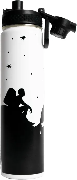 24 Oz Water Bottle with Spout Style Lid, Leak Proof, Hot & Cold, Adventure Themed Design (White)
