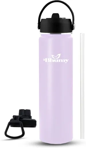 24oz Double Wall Stainless Steel Insulated Water Bottle with Straw and 2 Lids - Leakproof Sports Water Bottle for Gym, Office, Travel