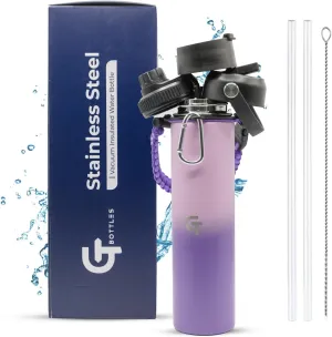 25oz Stainless Steel Vacuum Insulated Wide Mouth Water Bottle with 3 Lids and Paracord Handle for Hot & Cold Beverage (Light Purple/Purple, 25oz)
