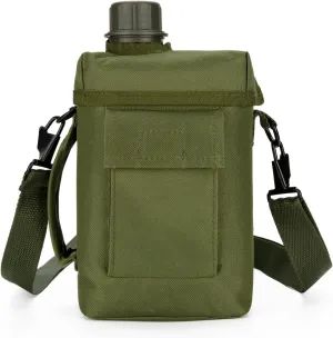 2L Military Square Water Botter Canteen PE Water Botter insulated Carer Cover Portable Tactical Pouch for Hiking Camping Outdoor Acitvties Army Green