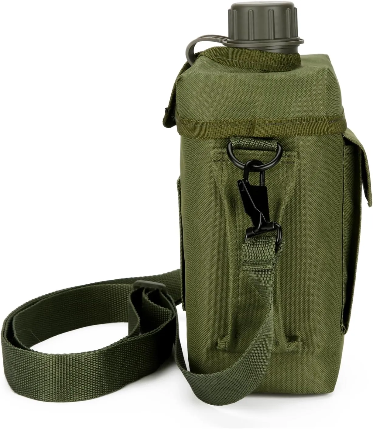 2L Military Square Water Botter Canteen PE Water Botter insulated Carer Cover Portable Tactical Pouch for Hiking Camping Outdoor Acitvties Army Green