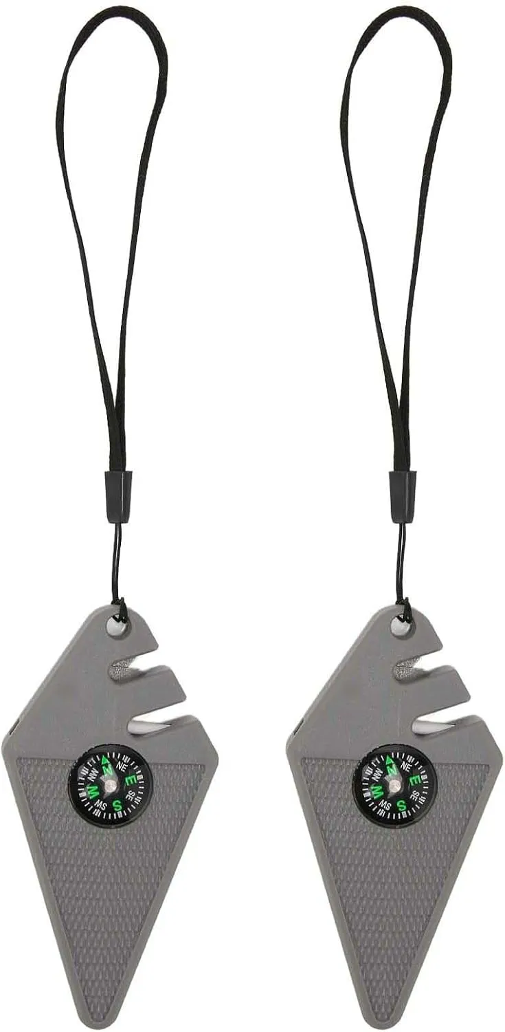 2PCS 6 in 1 Pocket Knife Sharpener, Mini Sharpener with Portable Lanyard Outdoor Knife Sharpener with Compass for Outdoors, Hiking, Hunting, Camping