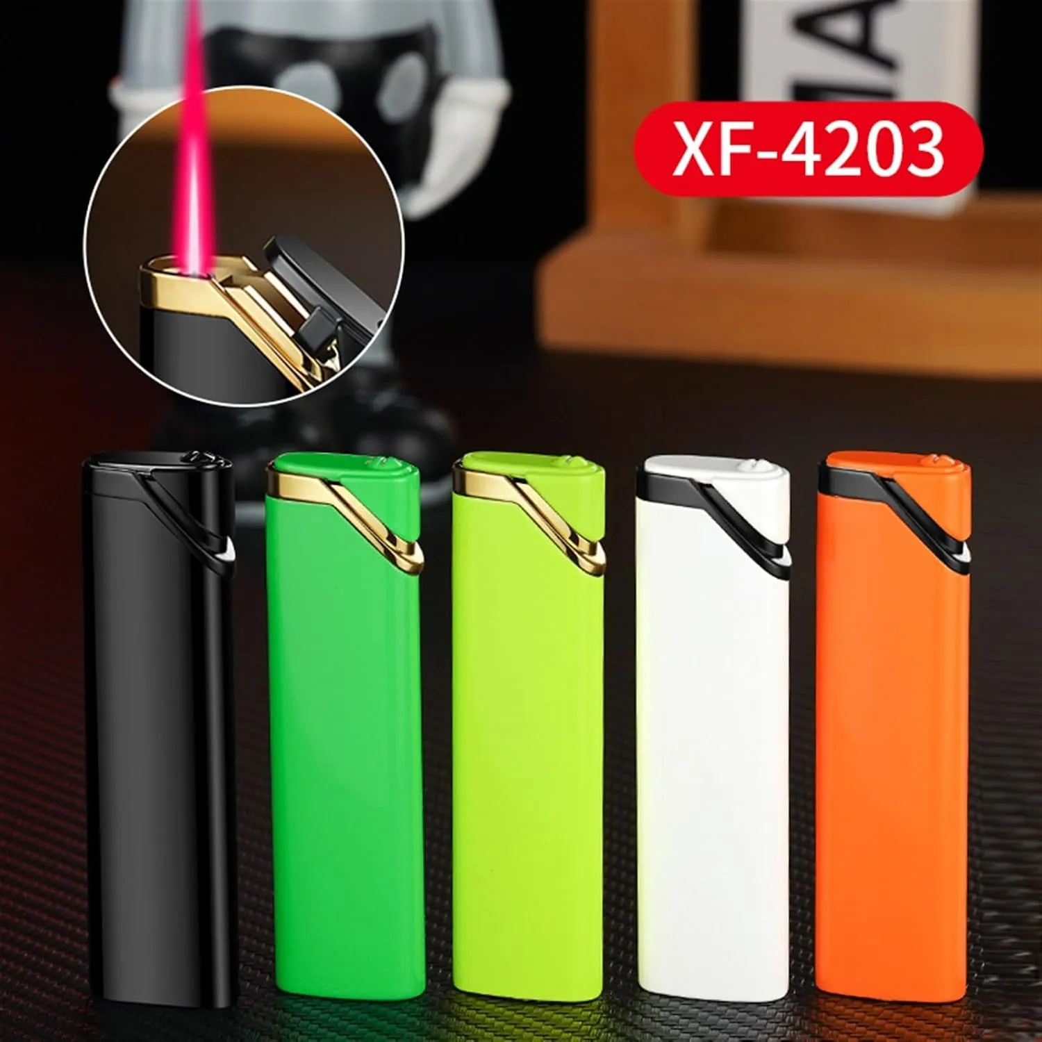 2pcs Butane Lighter，Windproof Jet red Flame Lighter，Portable Metal Torch Lighters for Women/Men's Lovers Gifts [Can Be Put Cigarette Box] (Color : Black Pink)