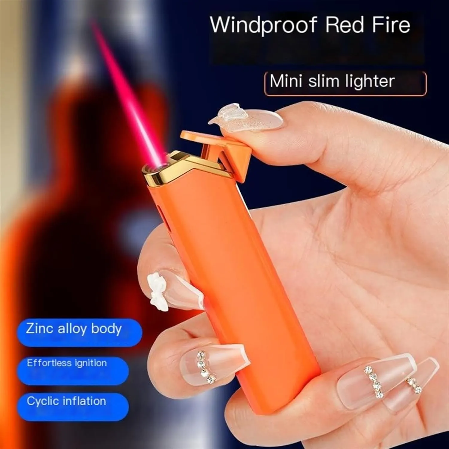 2pcs Butane Lighter，Windproof Jet red Flame Lighter，Portable Metal Torch Lighters for Women/Men's Lovers Gifts [Can Be Put Cigarette Box] (Color : Black Pink)