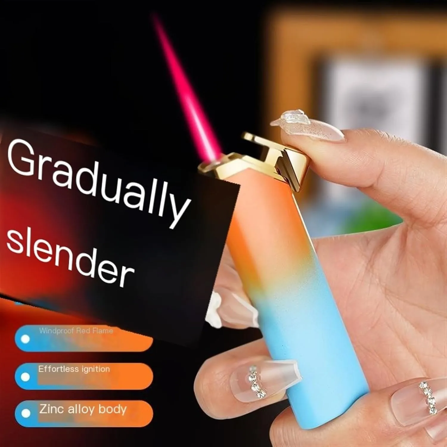 2pcs Butane Lighter，Windproof Jet red Flame Lighter，Portable Metal Torch Lighters for Women/Men's Lovers Gifts [Can Be Put Cigarette Box] (Color : Black Pink)