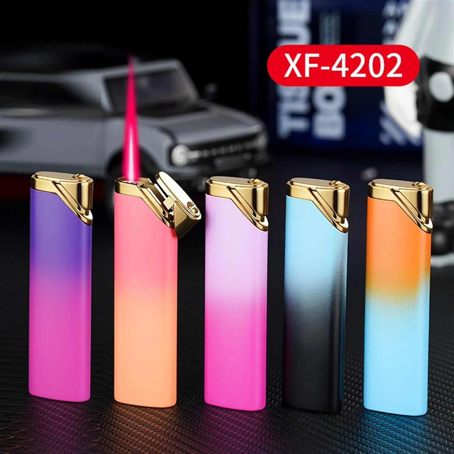 2pcs Butane Lighter，Windproof Jet red Flame Lighter，Portable Metal Torch Lighters for Women/Men's Lovers Gifts [Can Be Put Cigarette Box] (Color : Black Pink)