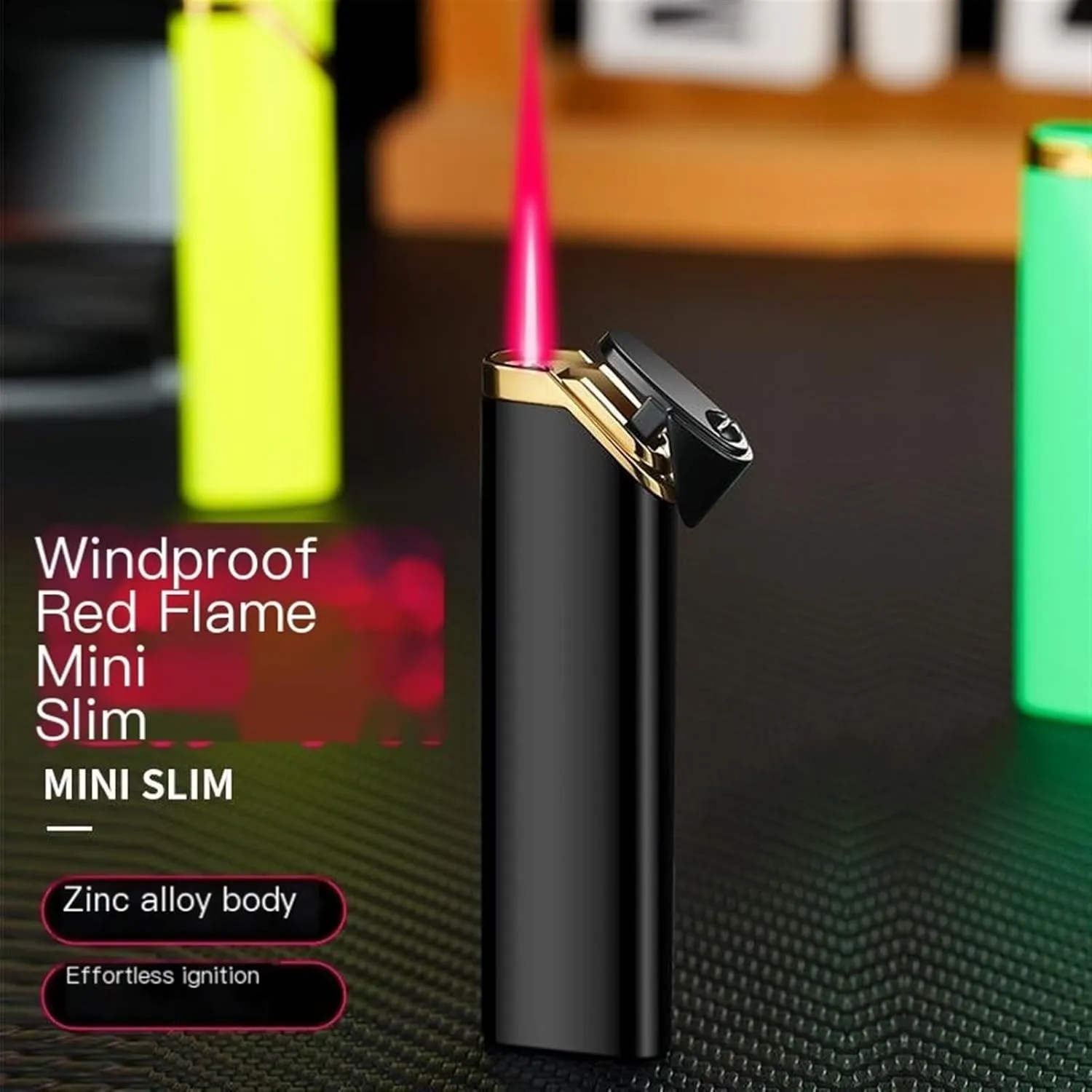 2pcs Butane Lighter，Windproof Jet red Flame Lighter，Portable Metal Torch Lighters for Women/Men's Lovers Gifts [Can Be Put Cigarette Box] (Color : Black Pink)