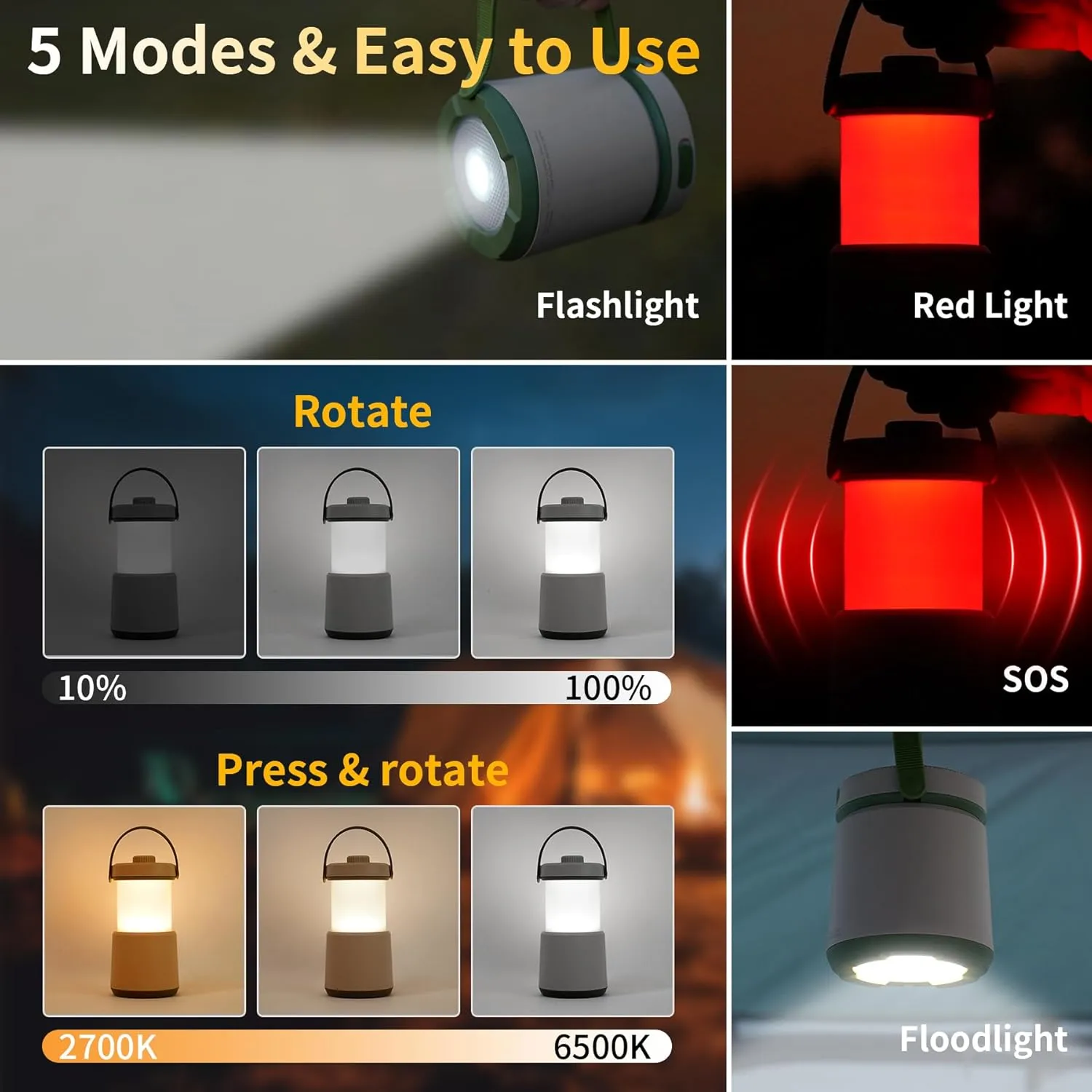 2PK LED Camping Lantern Rechargeable, 800LM, 230Hours Runtime, 5 Modes Camping Light with Red Light, IPX4 Waterproof Lantern Flashlight for Hurricane,Emergency,Power Outages,Home,Hiking