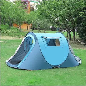 3-4 Person Camping Tent Outdoor Automatic Instant Pop Up Tent 2 Doors 2 Windows Rainproof Windproof Sunproof Family Tent for Camping Hiking Traveling
