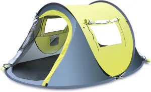 3-4 Person Camping Tent Outdoor Automatic Instant Pop Up Tent 2 Doors 2 Windows Rainproof Windproof Sunproof Family Tent for Camping Hiking Traveling