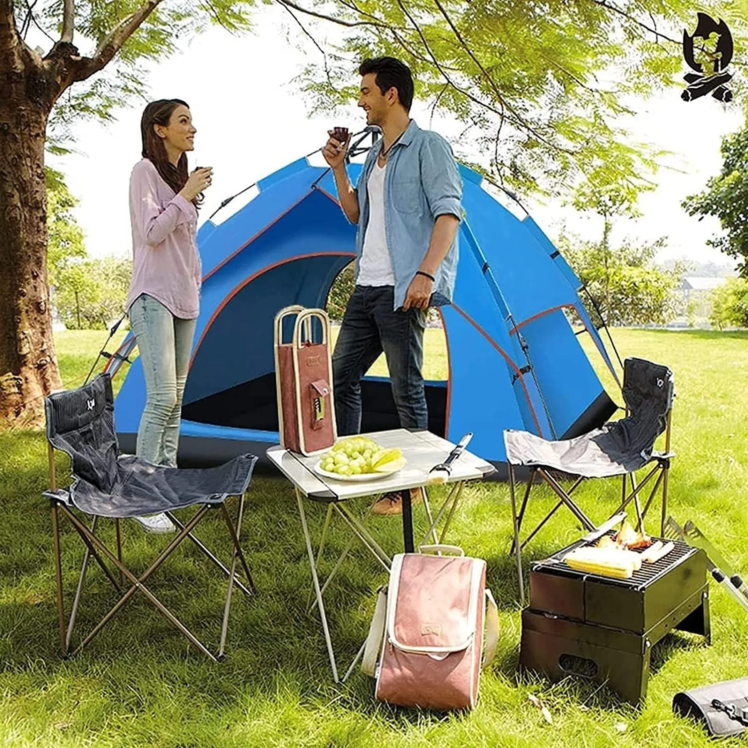 3-4 Person Family Camping Tent Automatic Instant Pop Up Waterproof PU3000mm 210D Oxford Material Family-Sized Groups Camp Beach Tents (Green)