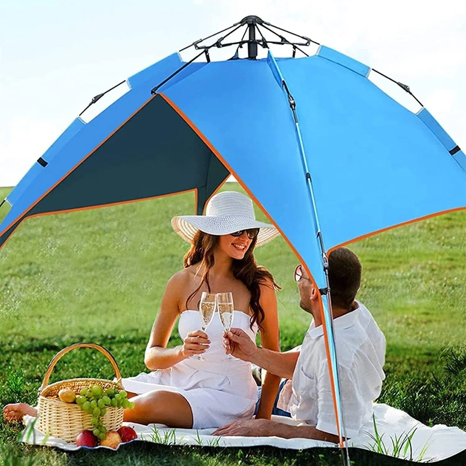 3-4 Person Family Camping Tent Automatic Instant Pop Up Waterproof PU3000mm 210D Oxford Material Family-Sized Groups Camp Beach Tents (Green)
