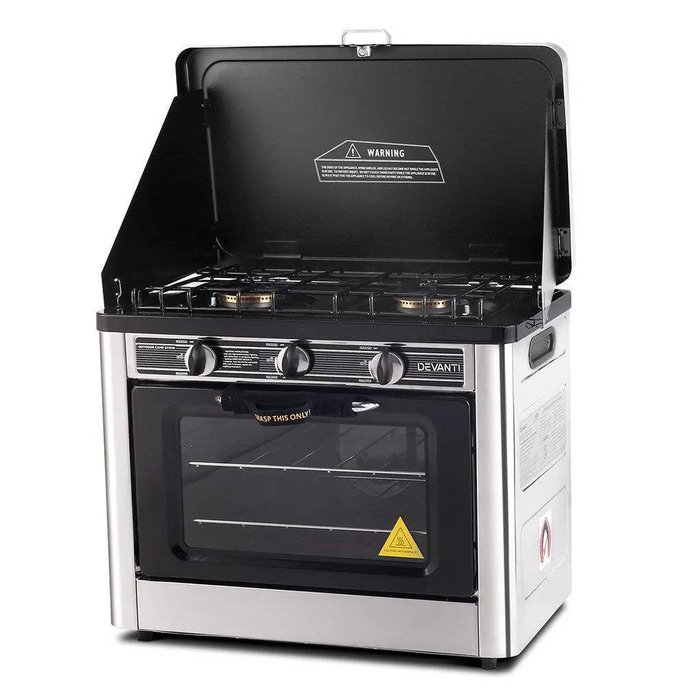 3 Burner Portable Oven - Silver & Black by Devanti
