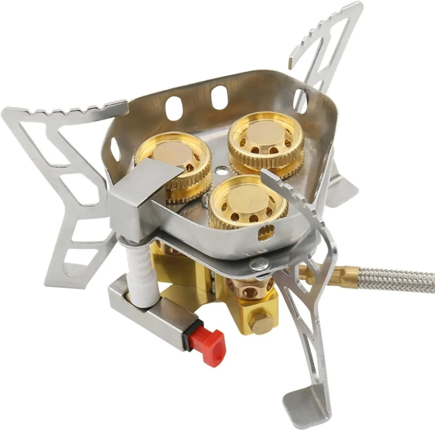 3-Core Camping Stove 6800W High Power Gases Burner Windproof Backpacking Stove Compatible With Outdoor Cooking Camping Picnic Hiking, Silver
