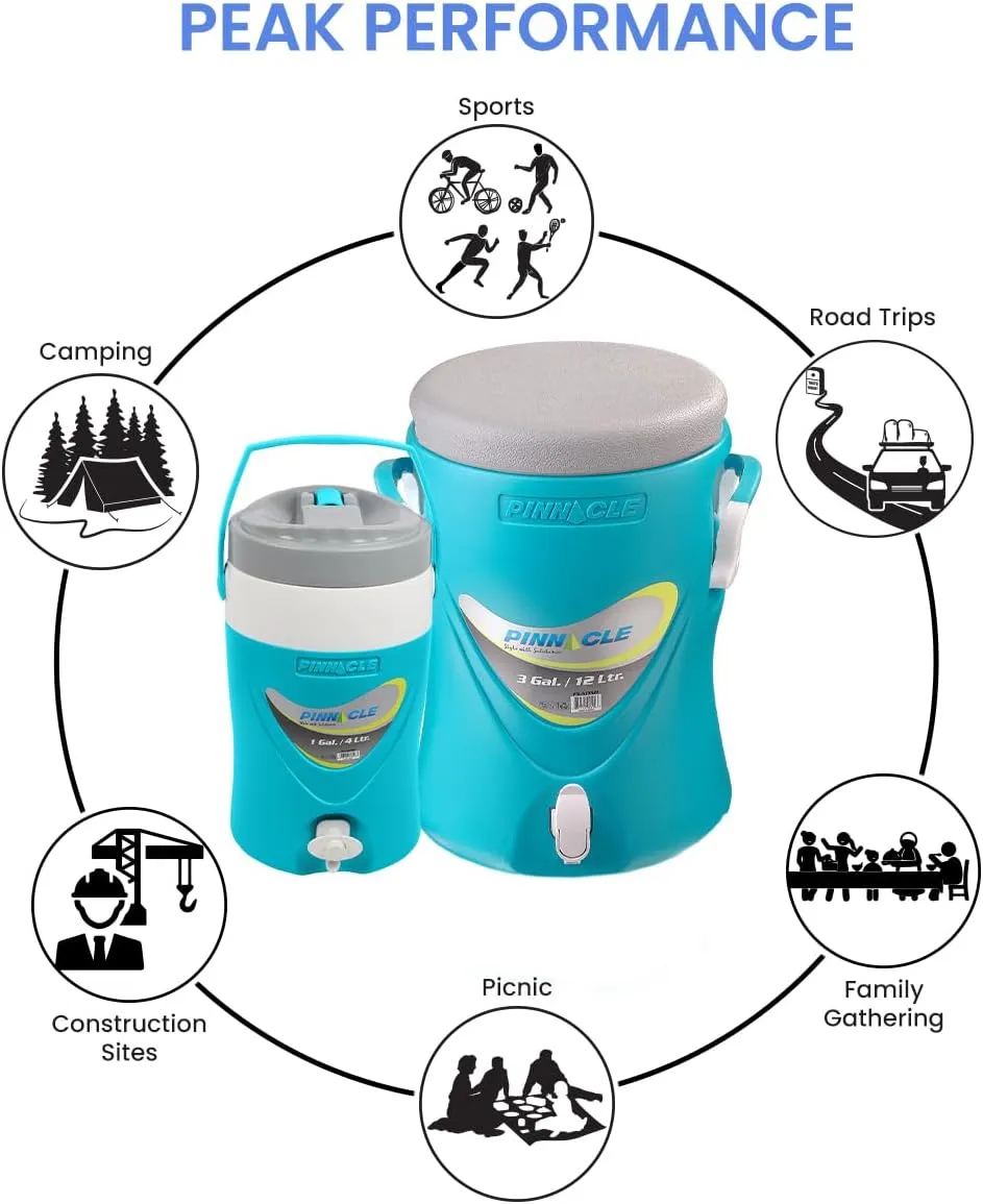 3-Gallon Water Cooler and 1-Gallon Water Jug Set – Insulated Beverage Cooler Dispenser with Pull Tap Spout – Leakproof Sports Water Jug with Drinking Spout – Jug Water Bottle for Camping, Outdoor