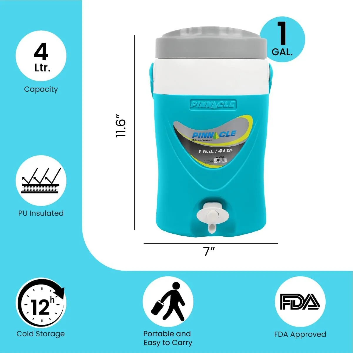 3-Gallon Water Cooler and 1-Gallon Water Jug Set – Insulated Beverage Cooler Dispenser with Pull Tap Spout – Leakproof Sports Water Jug with Drinking Spout – Jug Water Bottle for Camping, Outdoor
