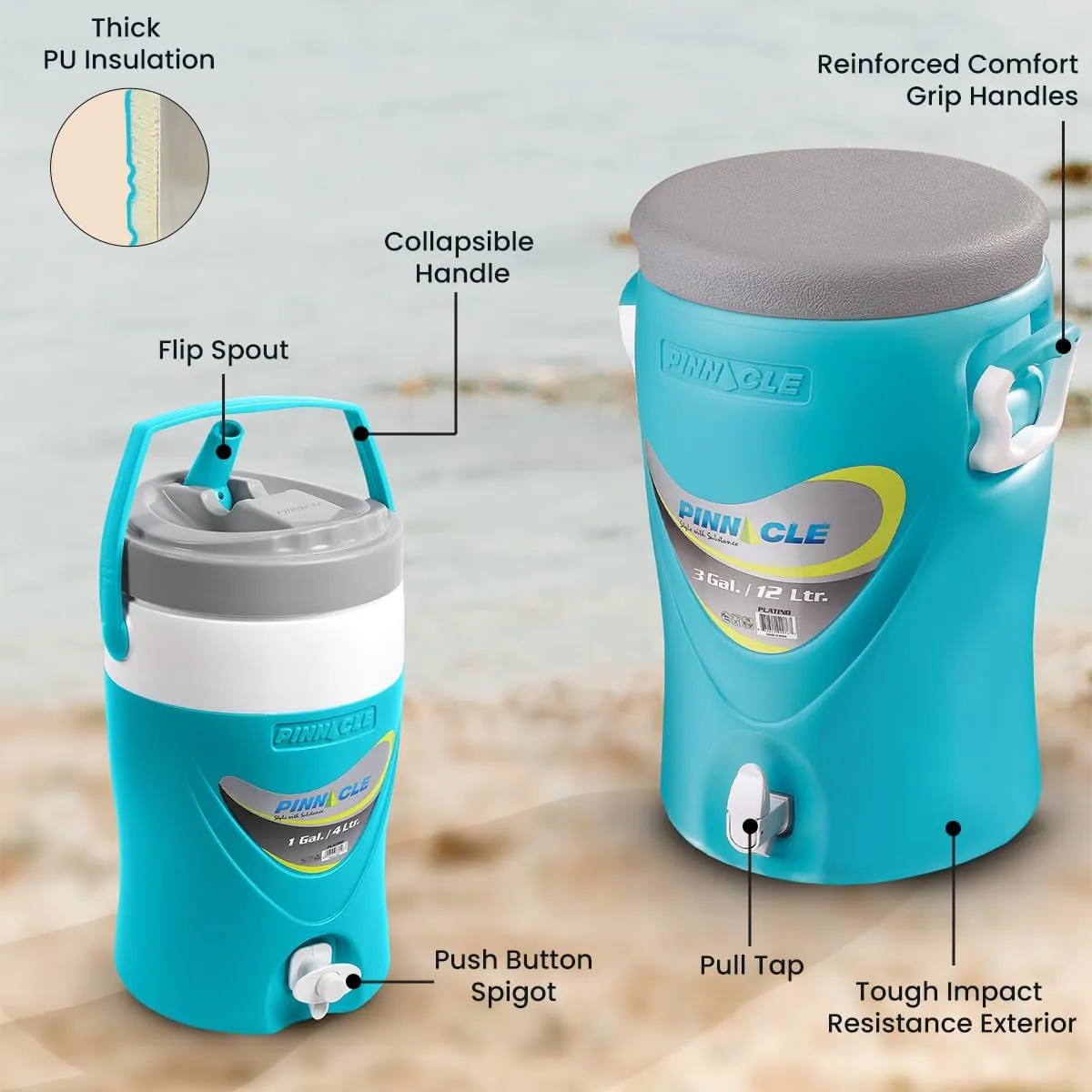 3-Gallon Water Cooler and 1-Gallon Water Jug Set – Insulated Beverage Cooler Dispenser with Pull Tap Spout – Leakproof Sports Water Jug with Drinking Spout – Jug Water Bottle for Camping, Outdoor