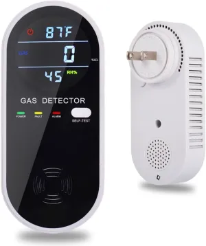 3-in-1 Combustible Gas Detector with Temperature and Humidity Display, Plug-in Portable Combustible Gas Leak Alarm，Natural Propane Gas Detector for Kitchen，Living Room，Bedroom.
