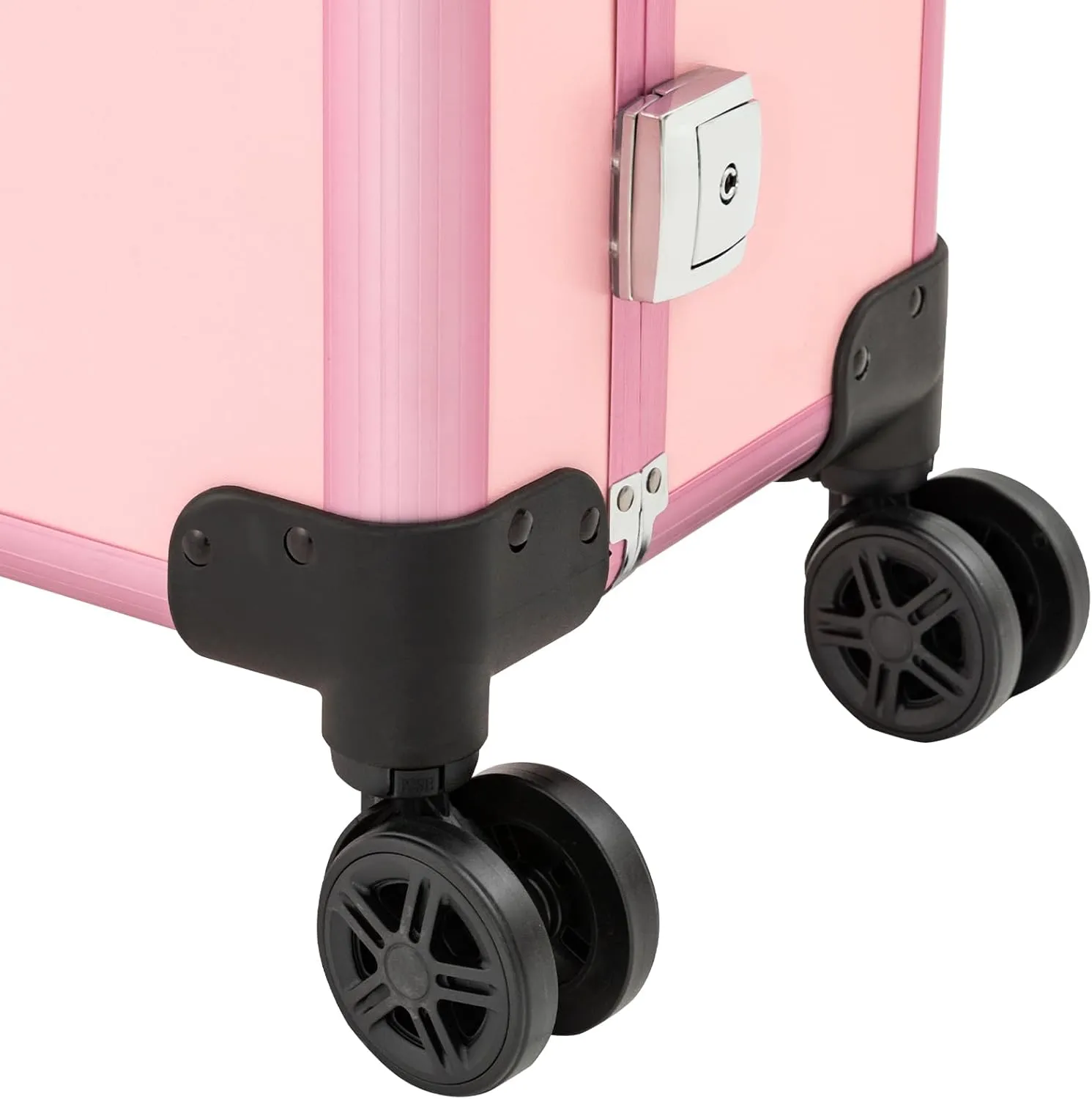 3-Tier Rolling Makeup Train Case, Aluminum Salon Cosmetic Trolley Organizer with LED Light & Mirror & 4 Wheels Adjustable Height Professional Large Storage Travel Beauty Luggage Pink