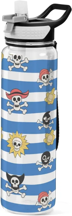 30 oz Blue white striped Coastal pirate skeleton Sport Water Bottles Tritan No BPA non toxic Water Bottle Jug for Hiking Cycling Collapsible