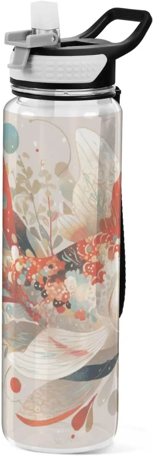 30 oz elegant fish red tail fin Sport Water Bottle with Straw Tritan Free BPA non toxic Water Jug with Spout for Walking Working Collapsible