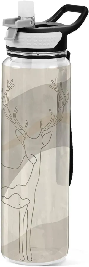 30 oz Single Line Drawing Deer Modern Swim Water Bottles Tritan BPA-Free non toxic Jug with Handle for Hiking Sports Collapsible