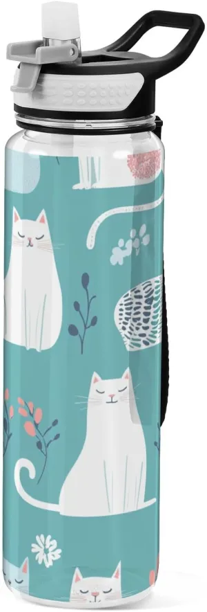 30 oz Sweet American Curlcats Turquoise Travel Water Bottle Tritan BPA Free Leakproof non toxic Large Water Jug with Spout for Walking Travelling Collapsible