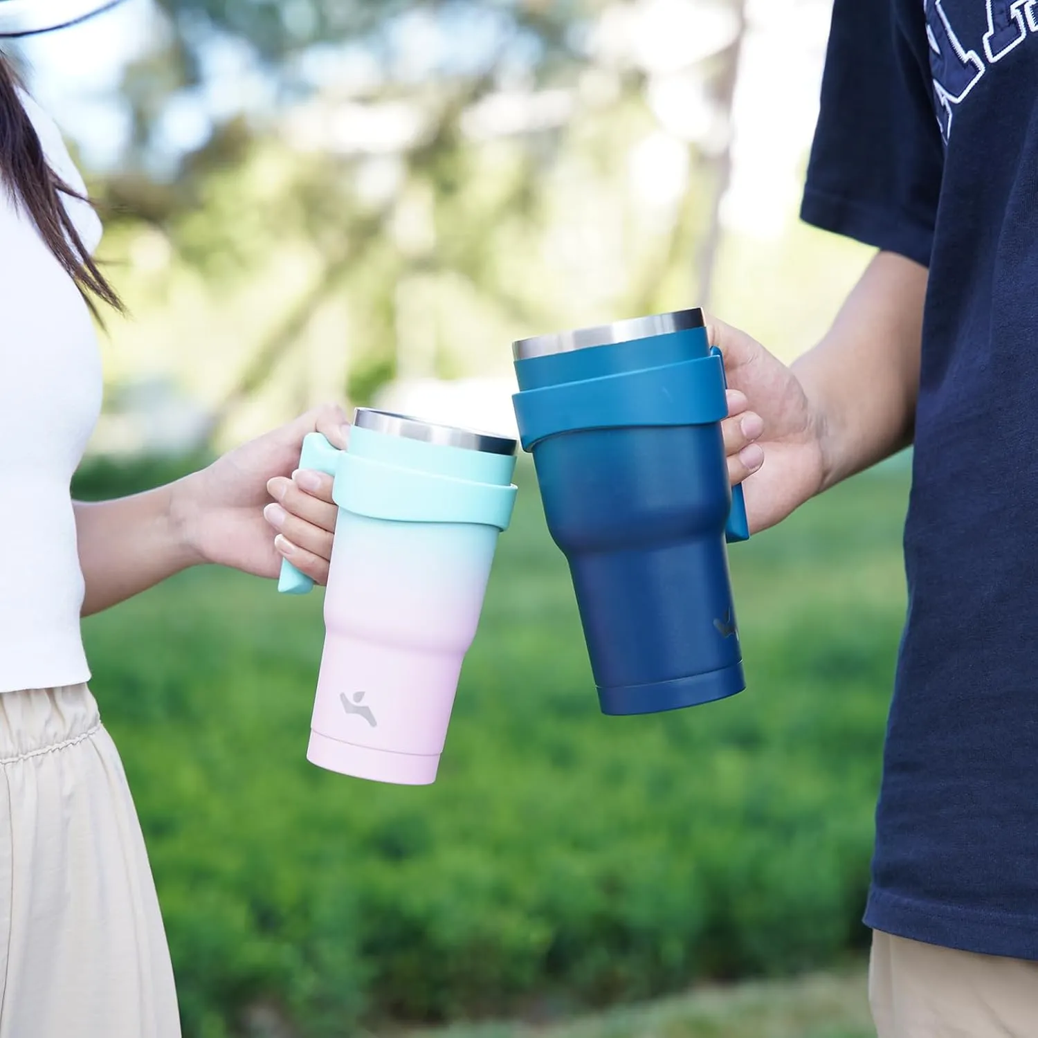 30 oz Tumbler with Handle and 2 Straw 2 Lid, Insulated Water Bottle Stainless Steel Vacuum Cup Reusable Travel Mug,Gum
