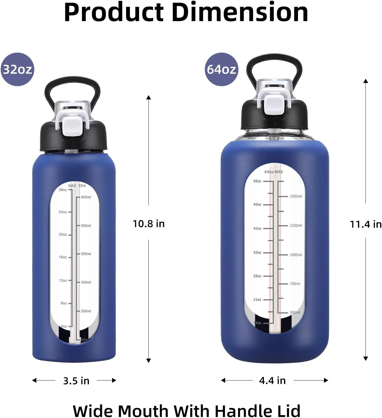 32 oz Glass Water Bolttles with Straw Large Motivational Water Bottle with Time Marker Sports Water Bottles with Silicone Sleeve and Handle Lid Water Jug for Gym Workout