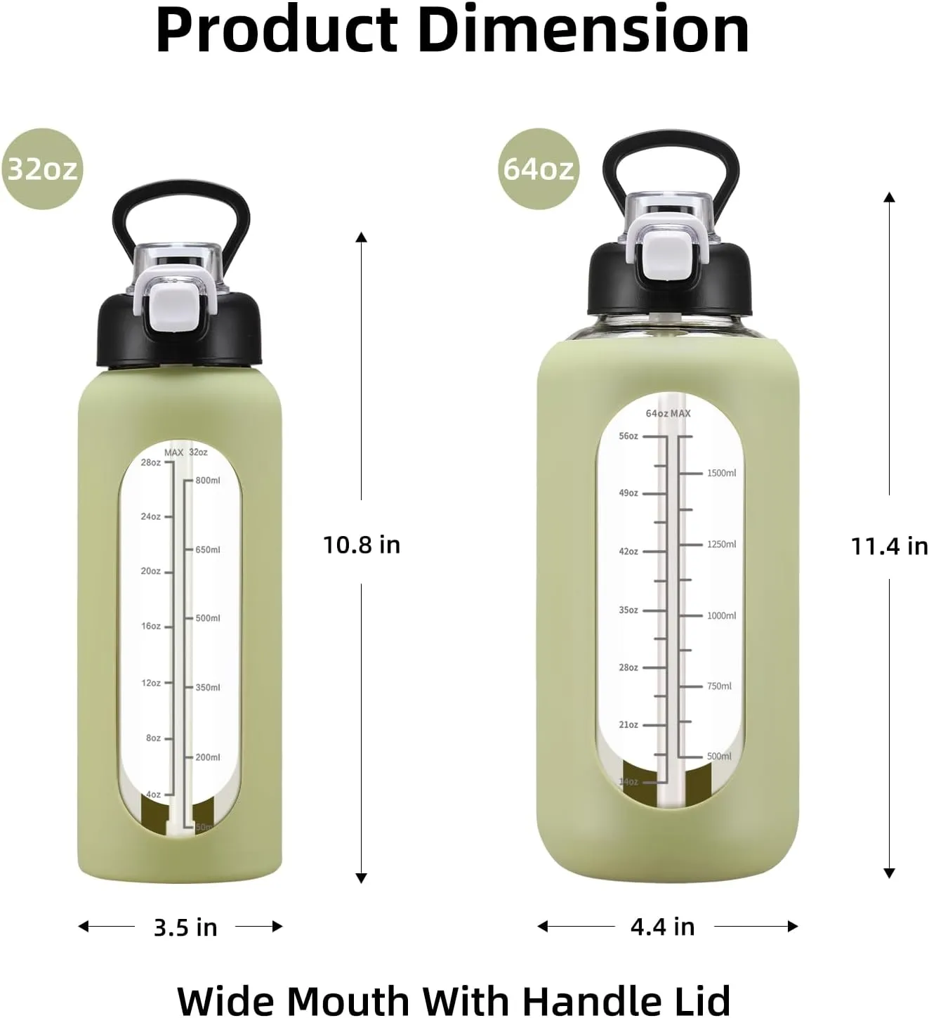 32 oz Glass Water Bolttles with Straw Large Motivational Water Bottle with Time Marker Sports Water Bottles with Silicone Sleeve and Handle Lid Water Jug for Gym Workout
