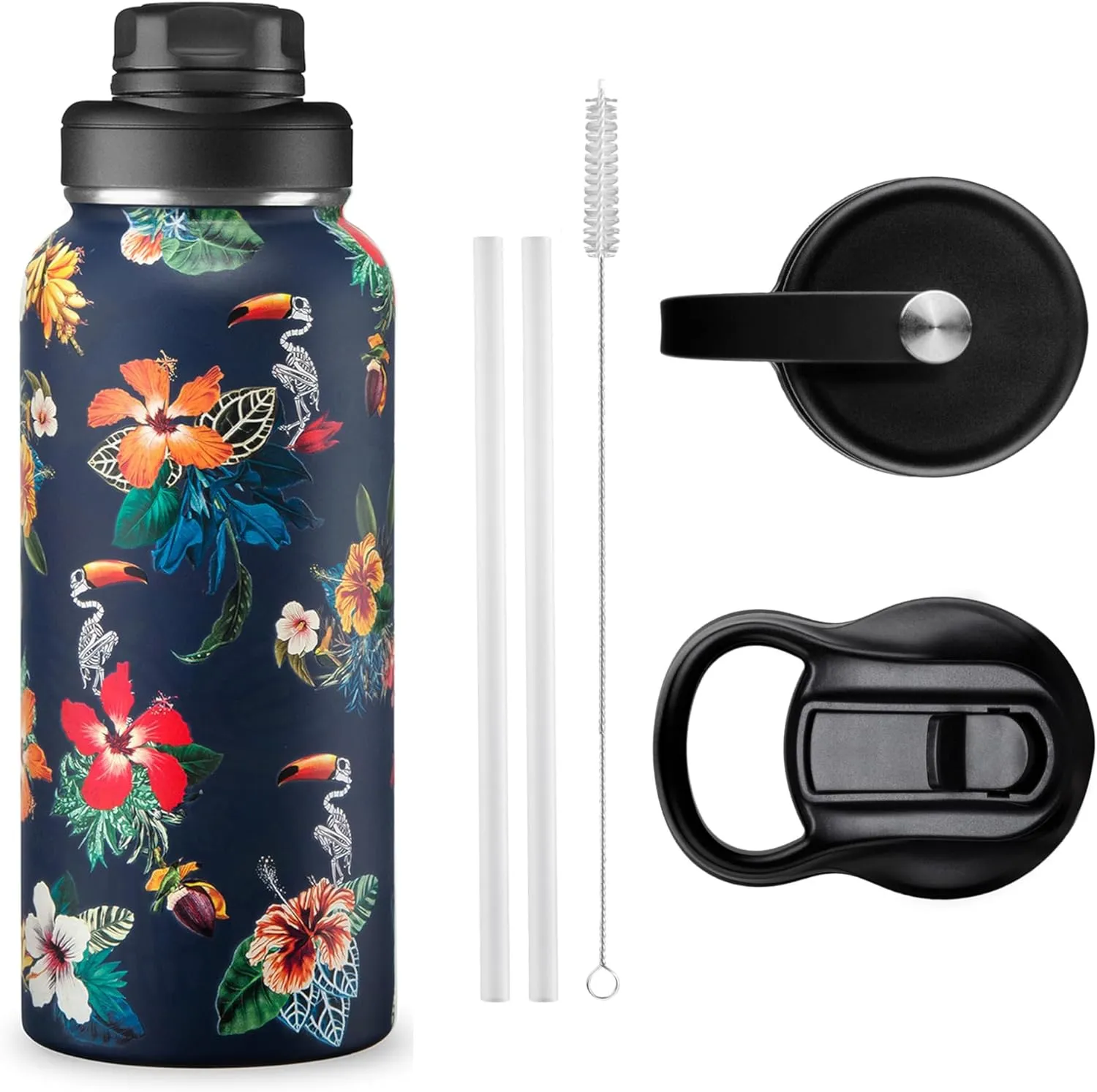 32 oz Insulated Water Bottle with Straw, Chug & Cap Lids - Drink In Style with Stainless Steel Water Bottles for Sports, Gym & Travel - Premium Double Walled Thermos Flask - Toucan't See Me