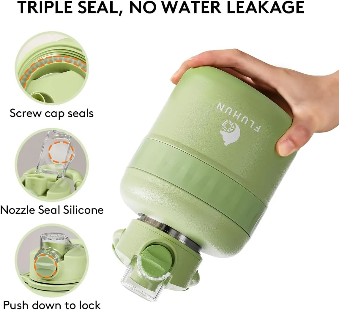 32 oz Insulated Water Bottle with Straw Lid and Handle, Stainless Steel Sports Water Cup Flask with Spout Lid and Strap, Double Walled Vaccum, Leak Proof, Perfect for Outdoors (green, 32oz)