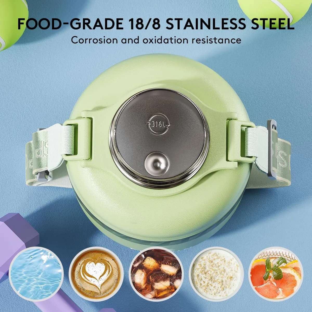 32 oz Insulated Water Bottle with Straw Lid and Handle, Stainless Steel Sports Water Cup Flask with Spout Lid and Strap, Double Walled Vaccum, Leak Proof, Perfect for Outdoors (green, 32oz)