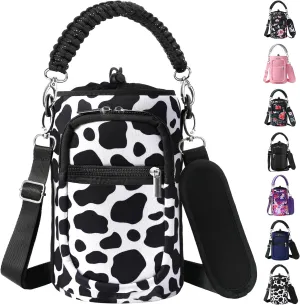 32/40/64/128 oz Neoprene Insulated Water Bottle Carrier Bag, Sling Bag Sleeve Pouch Holder with Strap & Paracord Handle and 2 Pocket for Travelling, Hiking, Camping