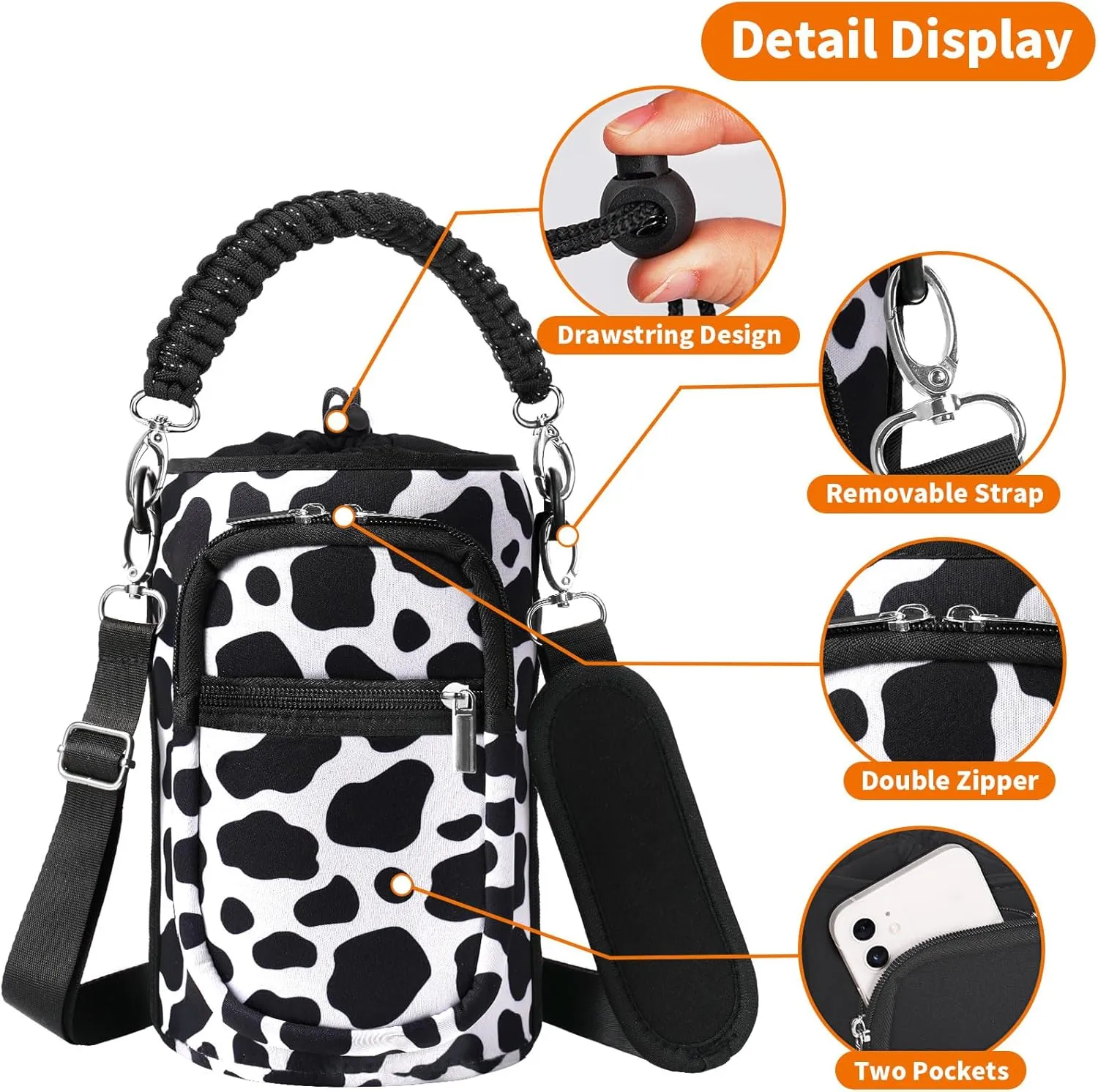 32/40/64/128 oz Neoprene Insulated Water Bottle Carrier Bag, Sling Bag Sleeve Pouch Holder with Strap & Paracord Handle and 2 Pocket for Travelling, Hiking, Camping