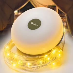 32.8ft Camping Lights String, 5 LED Lights, Waterproof, USB Charging, Indoor/Outdoor, Modern White Green, Perfect for Camping, Yard, Hiking, and Emergencies