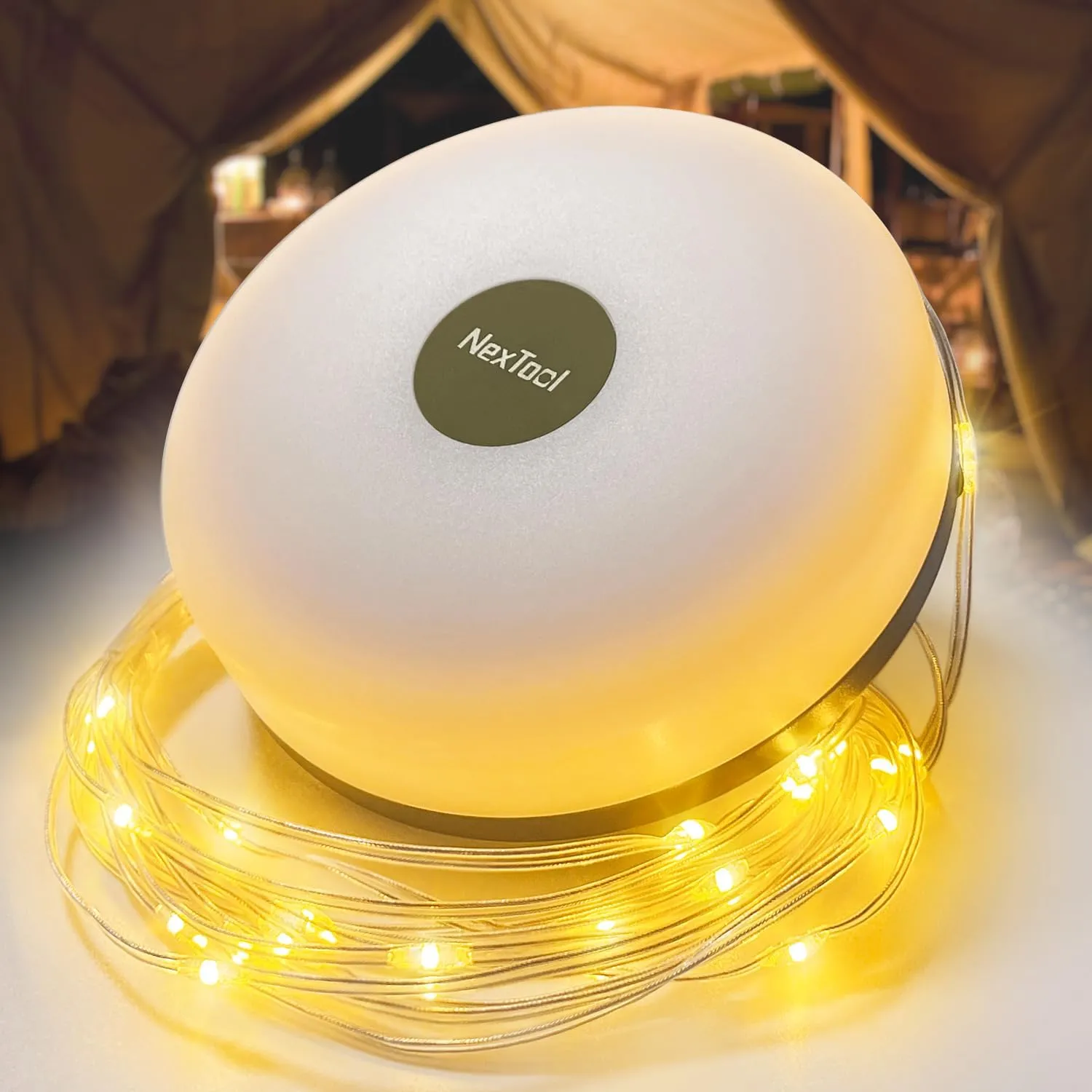 32.8ft Camping Lights String, 5 LED Lights, Waterproof, USB Charging, Indoor/Outdoor, Modern White Green, Perfect for Camping, Yard, Hiking, and Emergencies