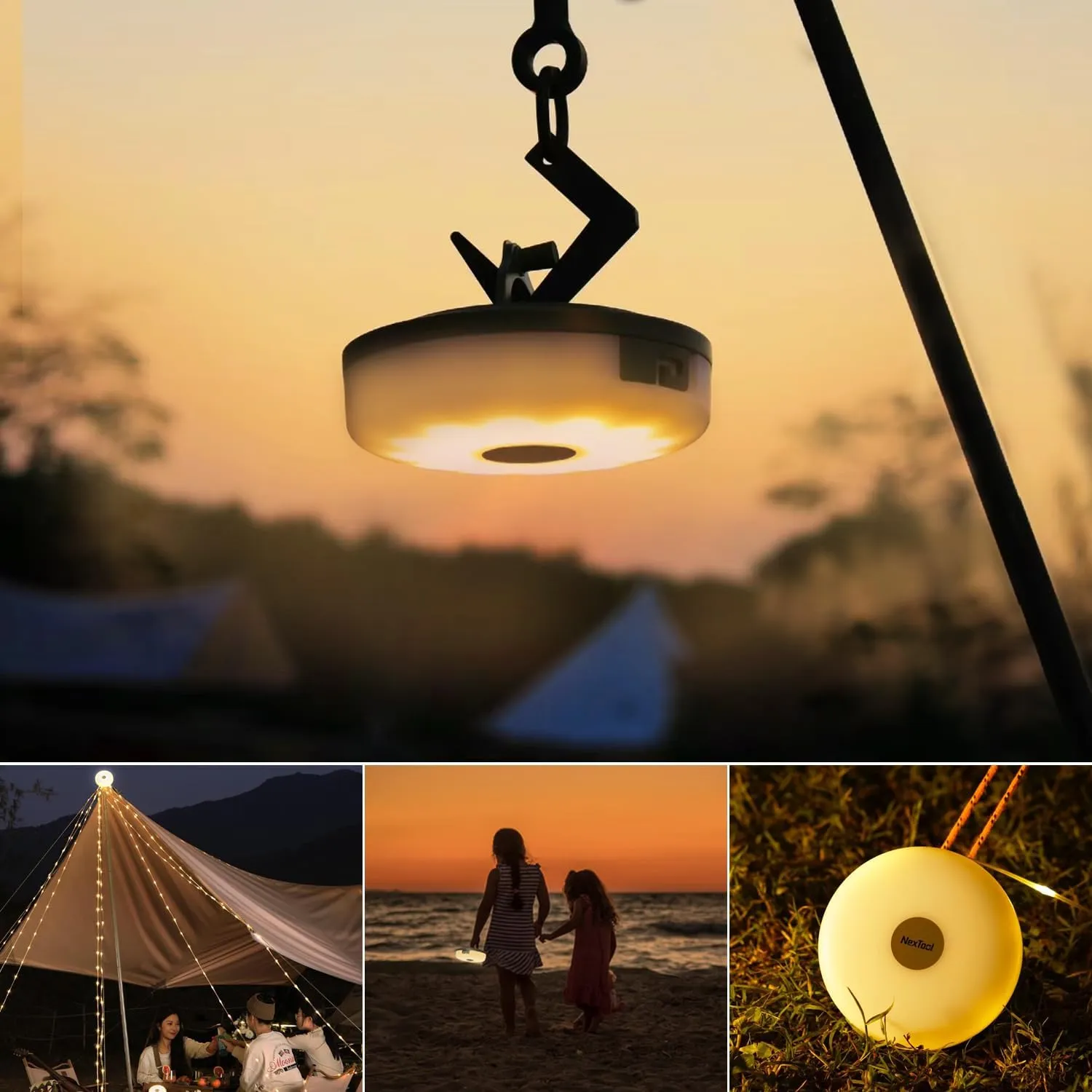 32.8ft Camping Lights String, 5 LED Lights, Waterproof, USB Charging, Indoor/Outdoor, Modern White Green, Perfect for Camping, Yard, Hiking, and Emergencies