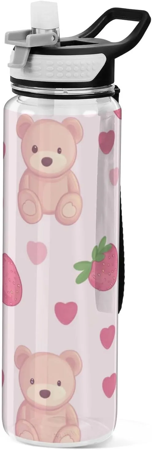 32oz Cartoon Cute Red Strawberry Teddy Bear Modern Water Bottle Tritan No BPA non toxic Water Jug for Unique Collapsible