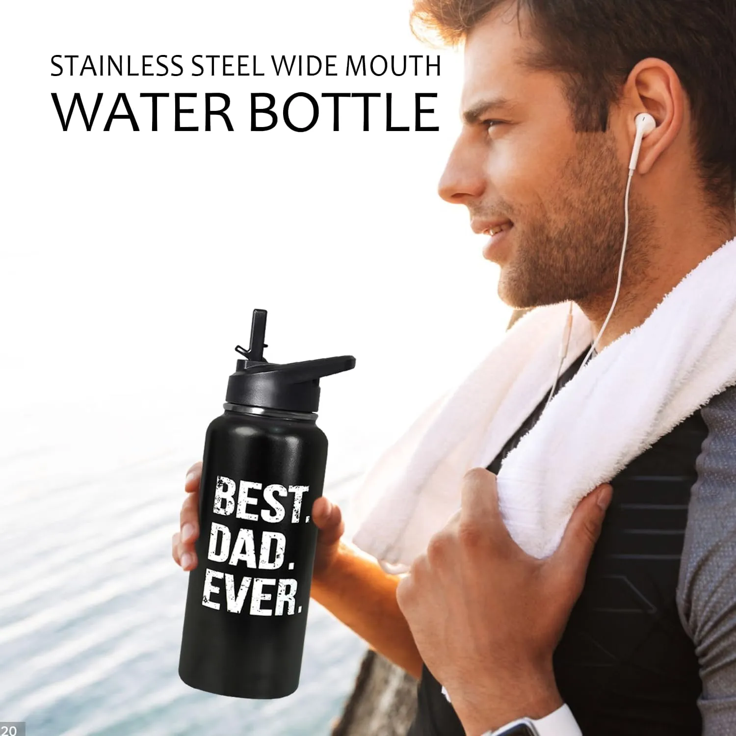 32oz Dad Stainless Insulated Aater Water Bottle with Straw,Dad Gym Hiking Sports Coffee Mug Cup Water Bottles,Fathers Day Gift For Dad From Gaughter, Son