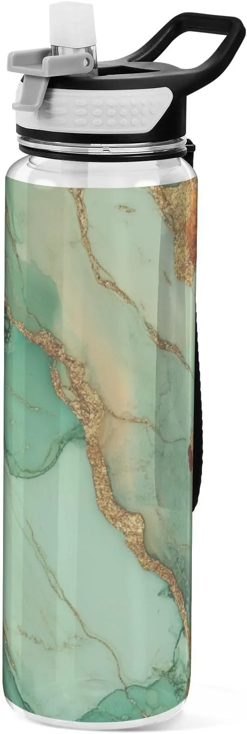 32oz Marble Terracotta Green Water Bottle with Lid Tritan Clear BPA Free non toxic Water Jug with Handle for Hiking Collapsible