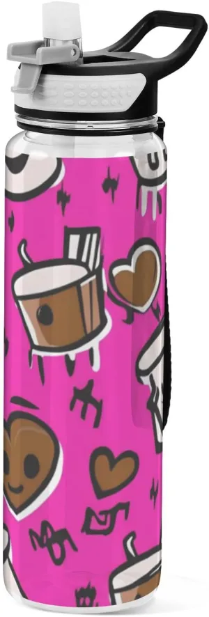 32oz Valentine Cartoon Cups White Hearts Sports Water Bottles Tritan Clear BPA Free non toxic Water Jug for Gym for Camping Collapsible