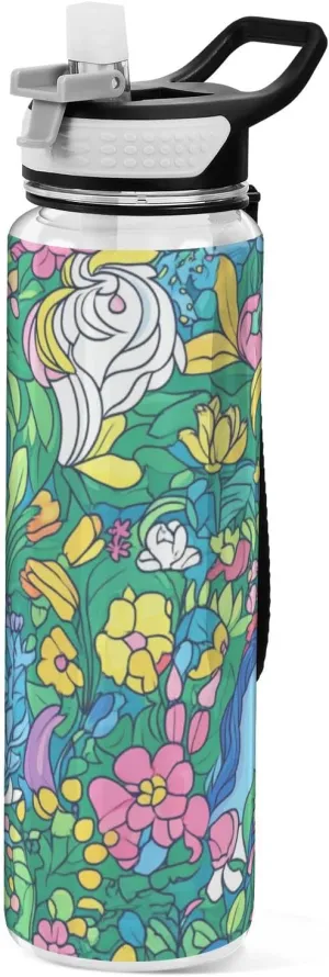 32oz Vivid Color unicorns Silicone Spout Water Bottle Tritan BPA-Free non toxic Water Jugs for Drinking for Outdoors Collapsible
