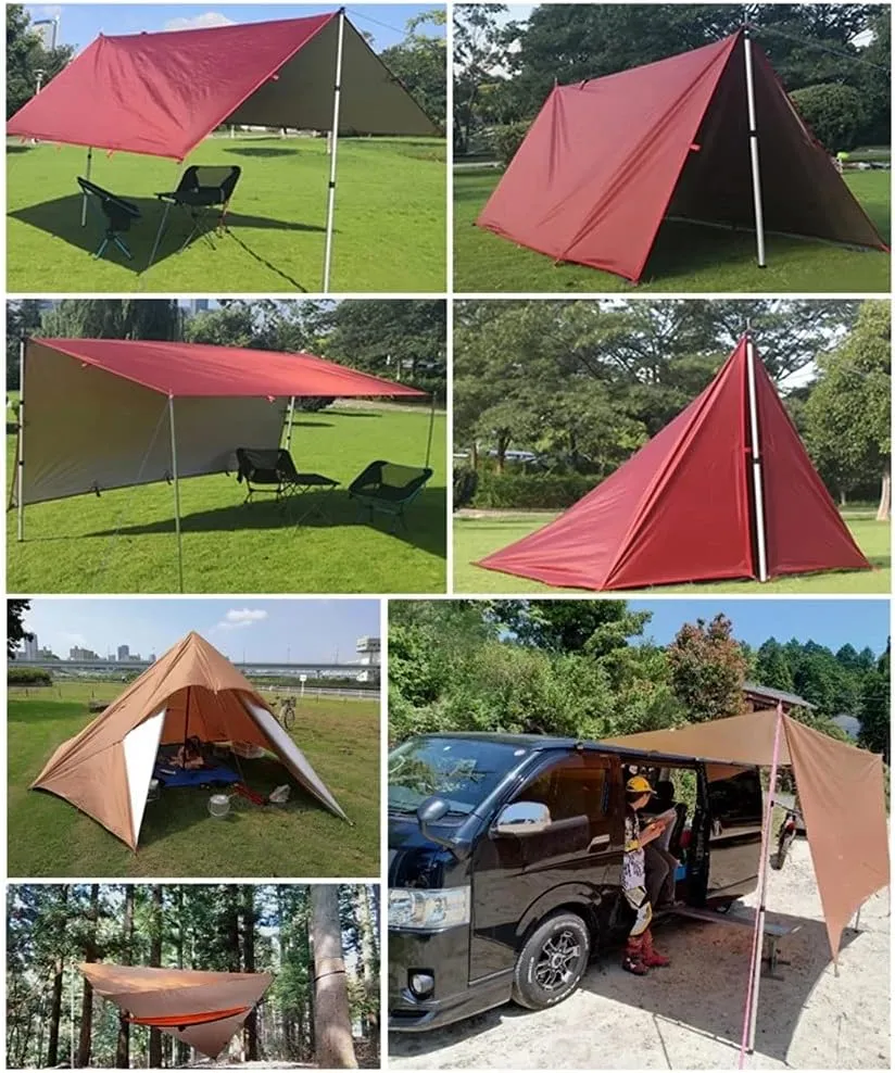 3.2x3m Awning Waterproof Tarp Tent Shade Folding Camping Canopy Ultralight Beach Sun Shelter Camping Tent Travel Tourist Awning (Color : D) (Black One Size)
