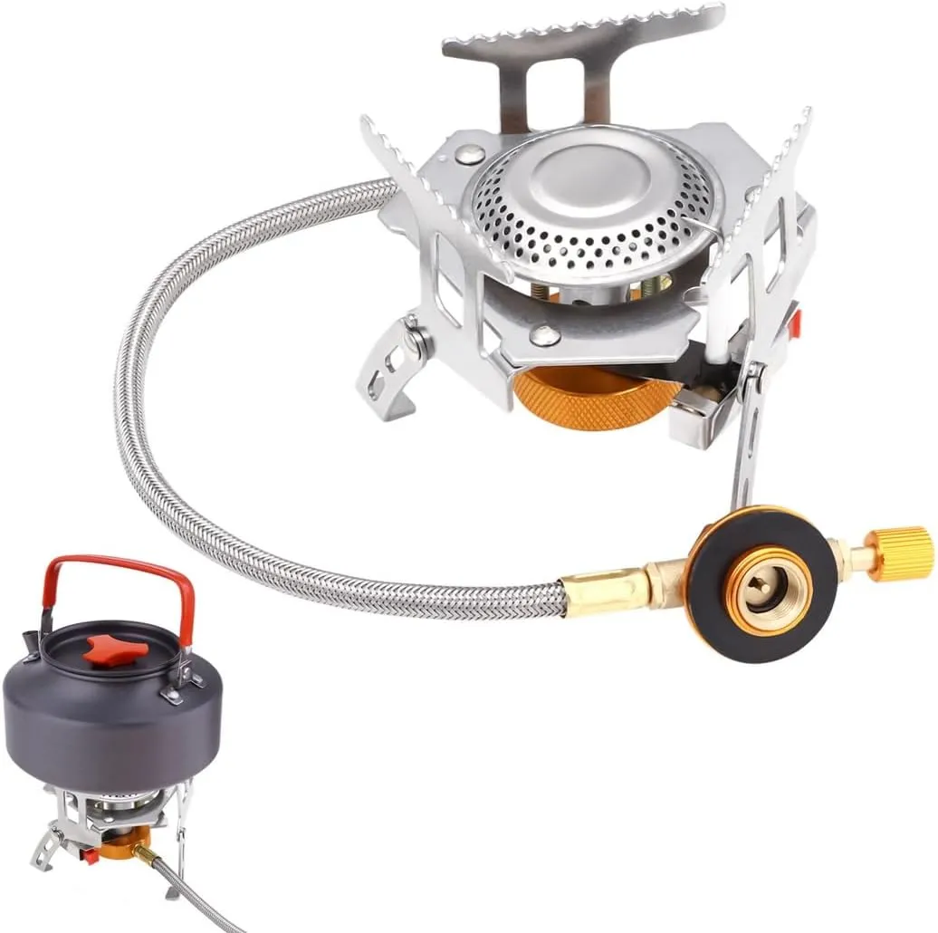 3500W Stove With Piezo Ignition, Foldable Gas Efficient Outdoor Cooking Backpacking Burner For Portable Stove With 360° Windproof And Stable Triangle Support, Camping Portable